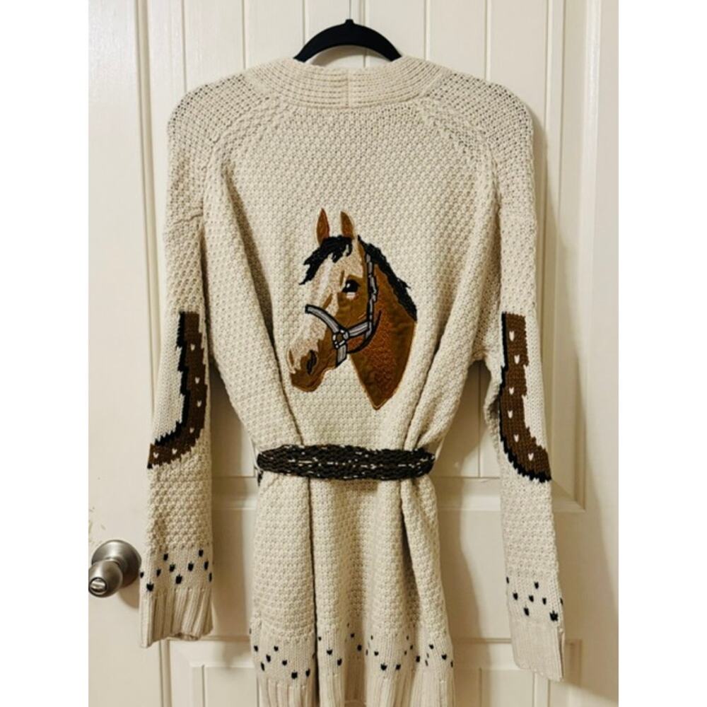 Blue B Western High Horse belted Horseshoe Cardigan M - Picture 5 of 12